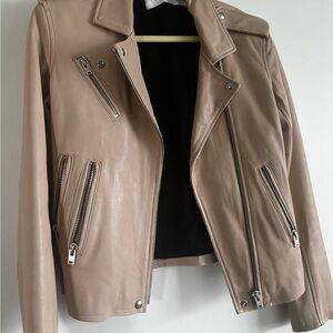 IRO Taupe Leather Moto Jacket with Silver Hardware